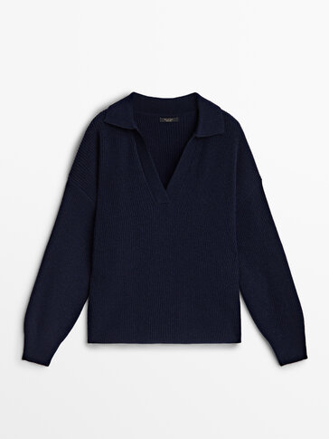 Purl-knit polo sweater