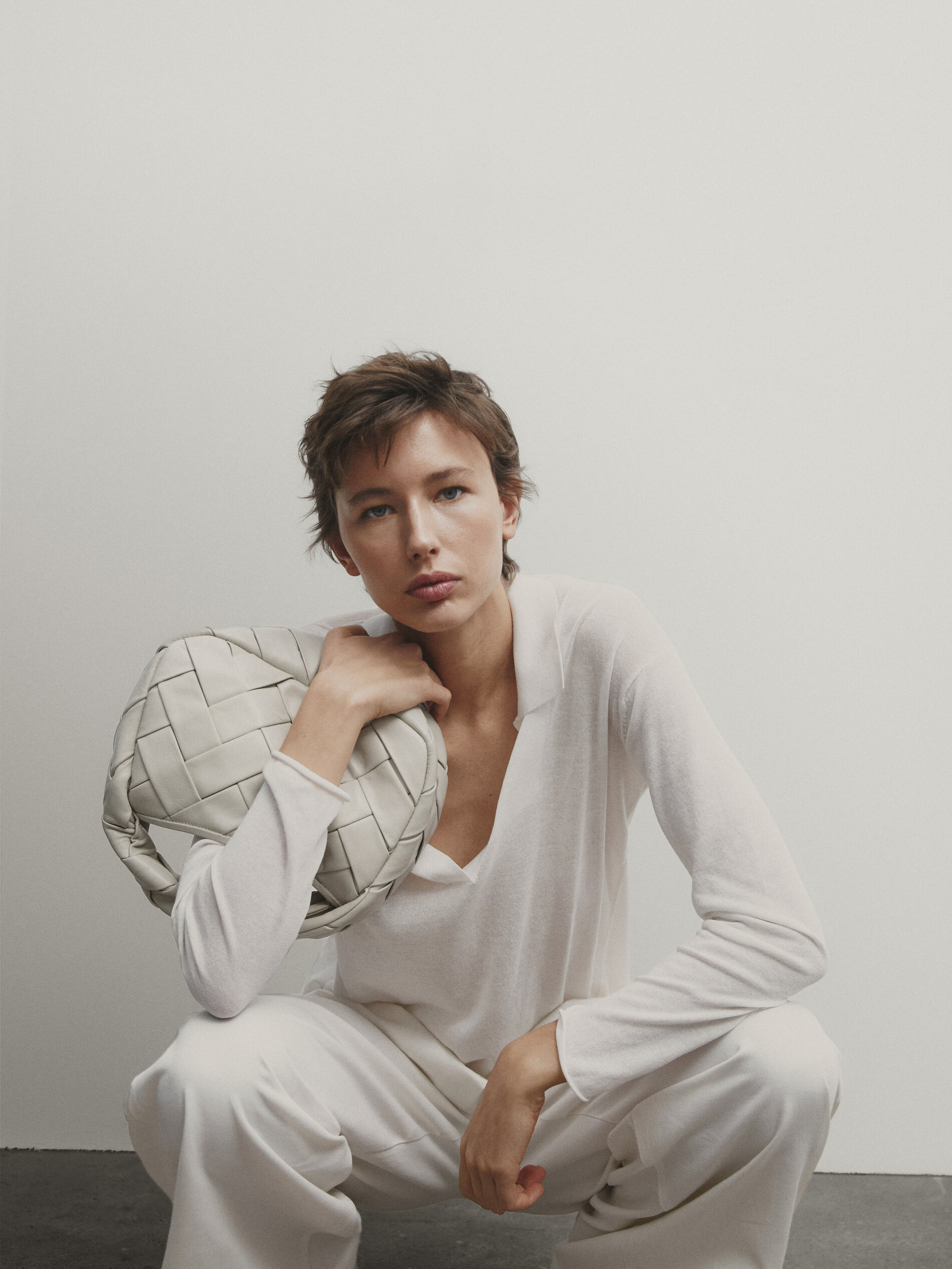 Massimo Dutti Pullover Aus Extrafeinem Baumwollmischgewebe Mit Polokragen In White
