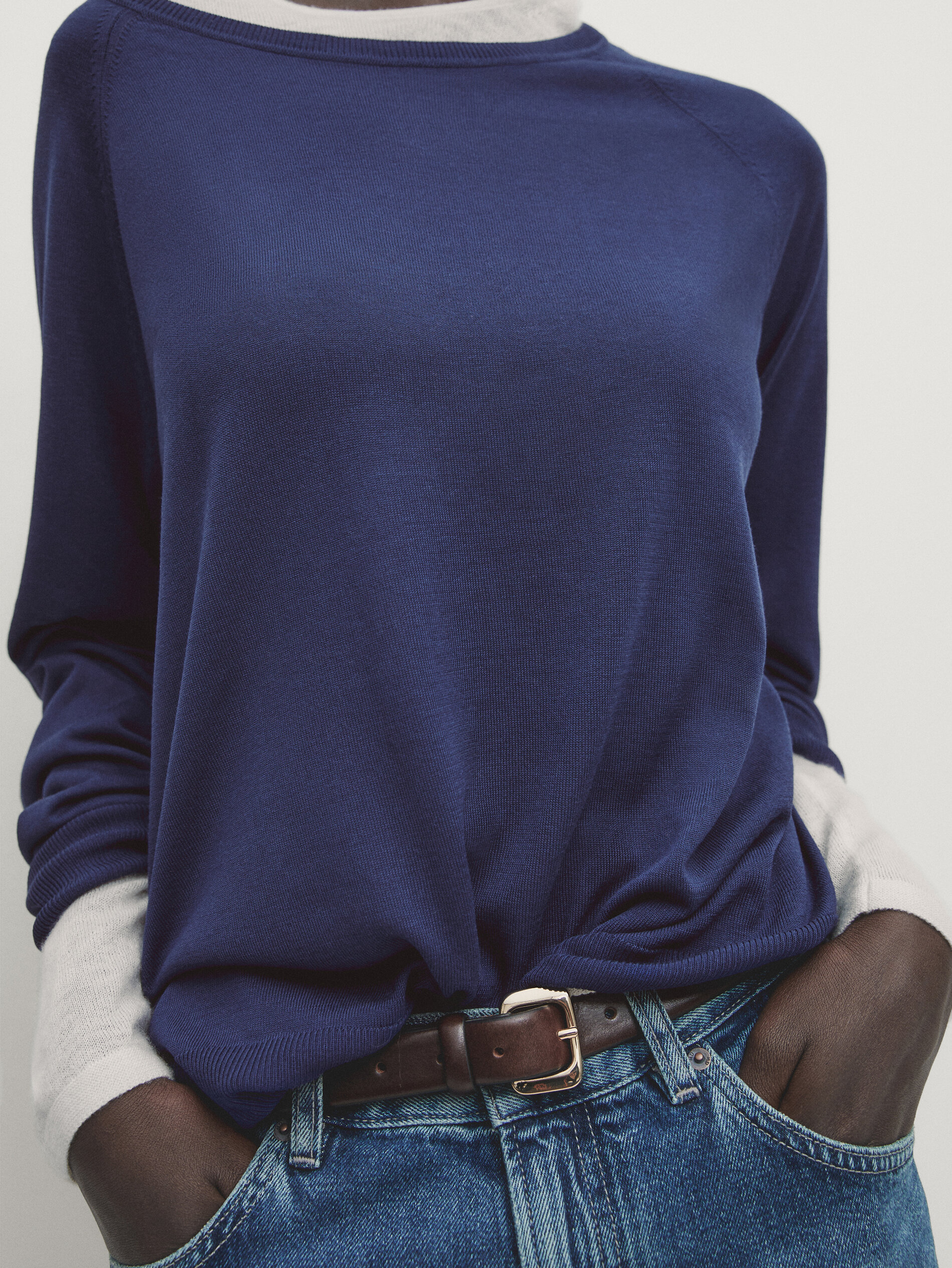 Feinstrick-Pullover mit Rundausschnitt · Dunkelblau, Rosa  