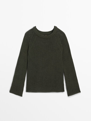 Cotton blend knit sweater with crew neck · Green · Sweaters