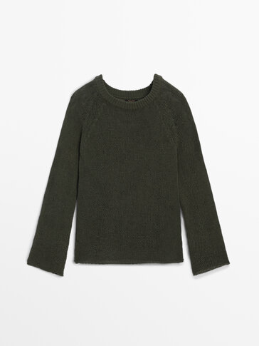 Cotton blend knit sweater with crew neck