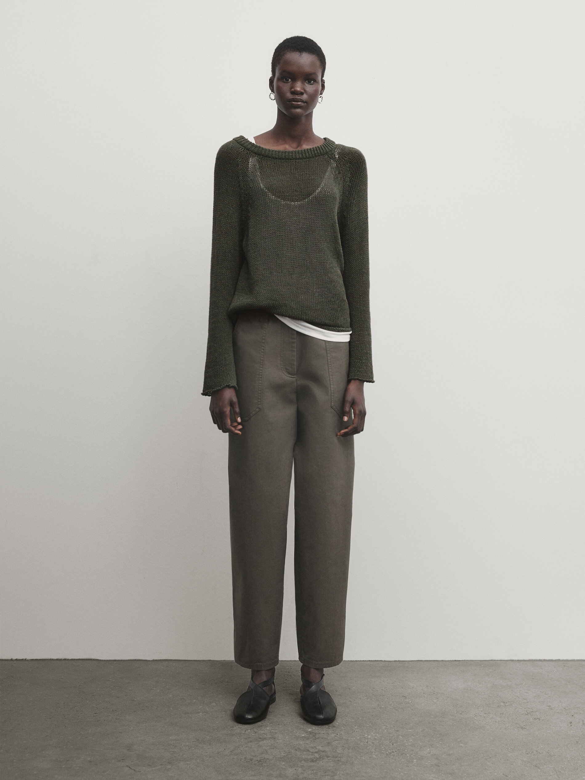 Massimo Dutti Strickpullover Aus Baumwollmischgewebe Mit Rundausschnitt In Grün
