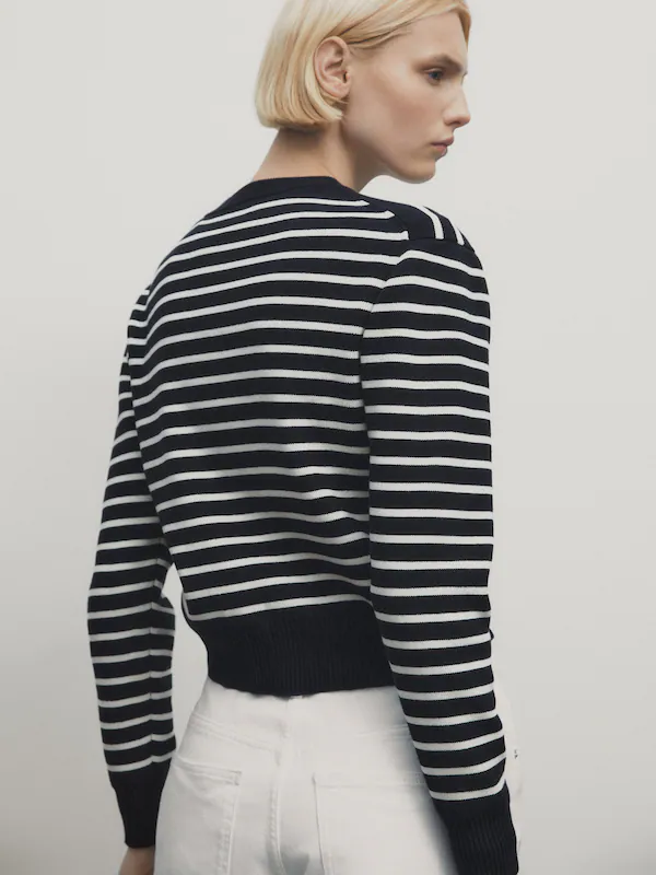 Striped knit crew neck cardigan · Blue · Sweaters And Cardigans ...