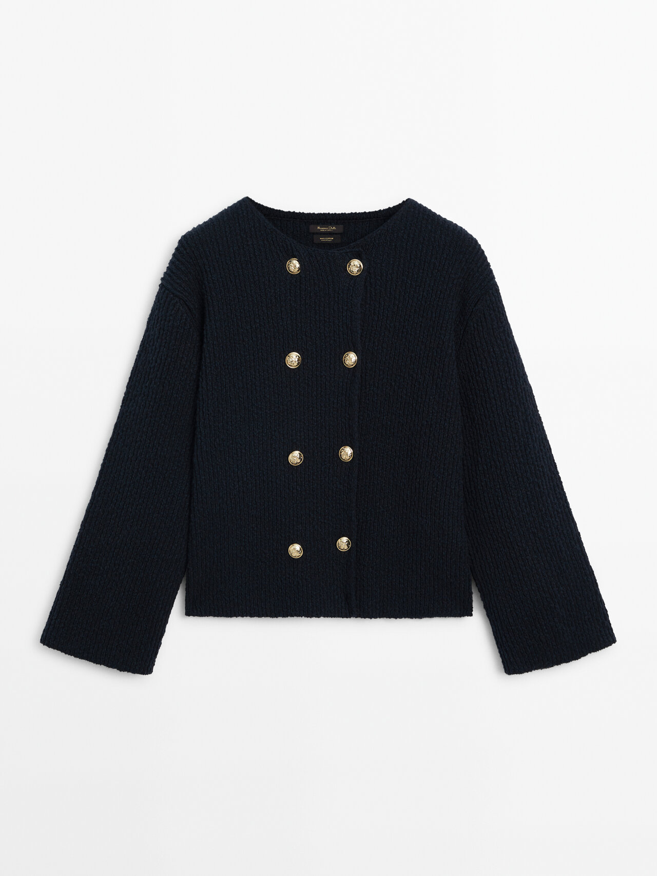 Massimo Dutti Textured Knit Cardigan With Gold Buttons In Dunkelblau