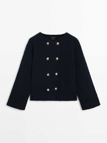 Textured knit cardigan with gold buttons - Massimo Dutti Canada