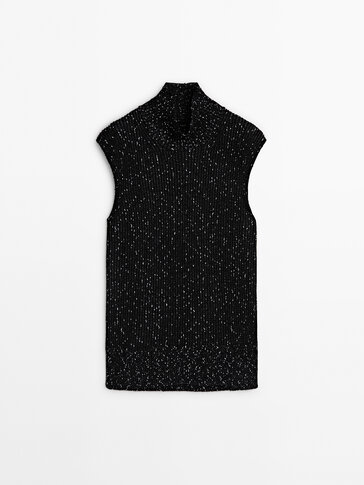 Veste sans manches en maille moulinée à col montant