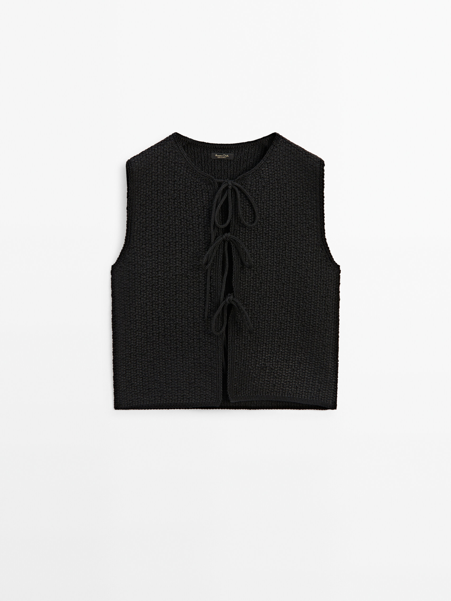 Knit vest with crew neck and tie details