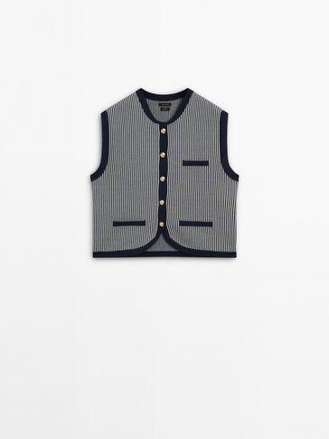 Striped knit vest with a crew neck · Dark Blue · Sweaters And