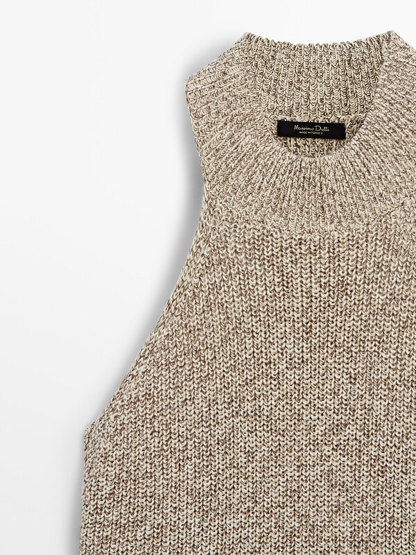 Knit halter top with contrast thread · Sand Brown · Dressy | Massimo Dutti