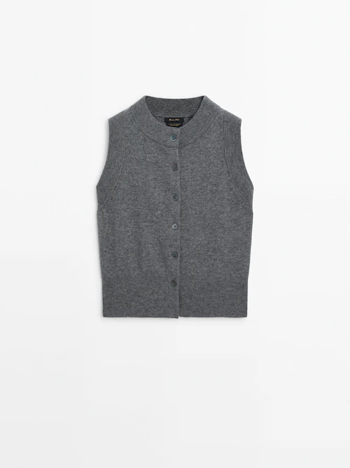 Wool blend knit vest with buttons · Grey · Sweaters And Cardigans