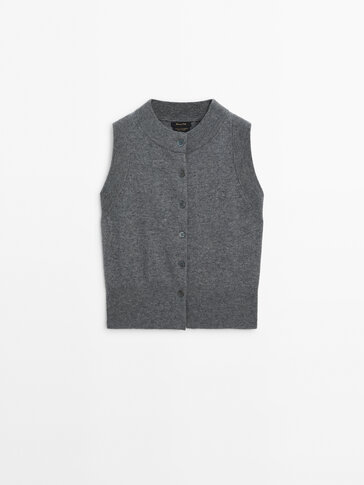 Wool blend knit vest with buttons - Massimo Dutti Canada