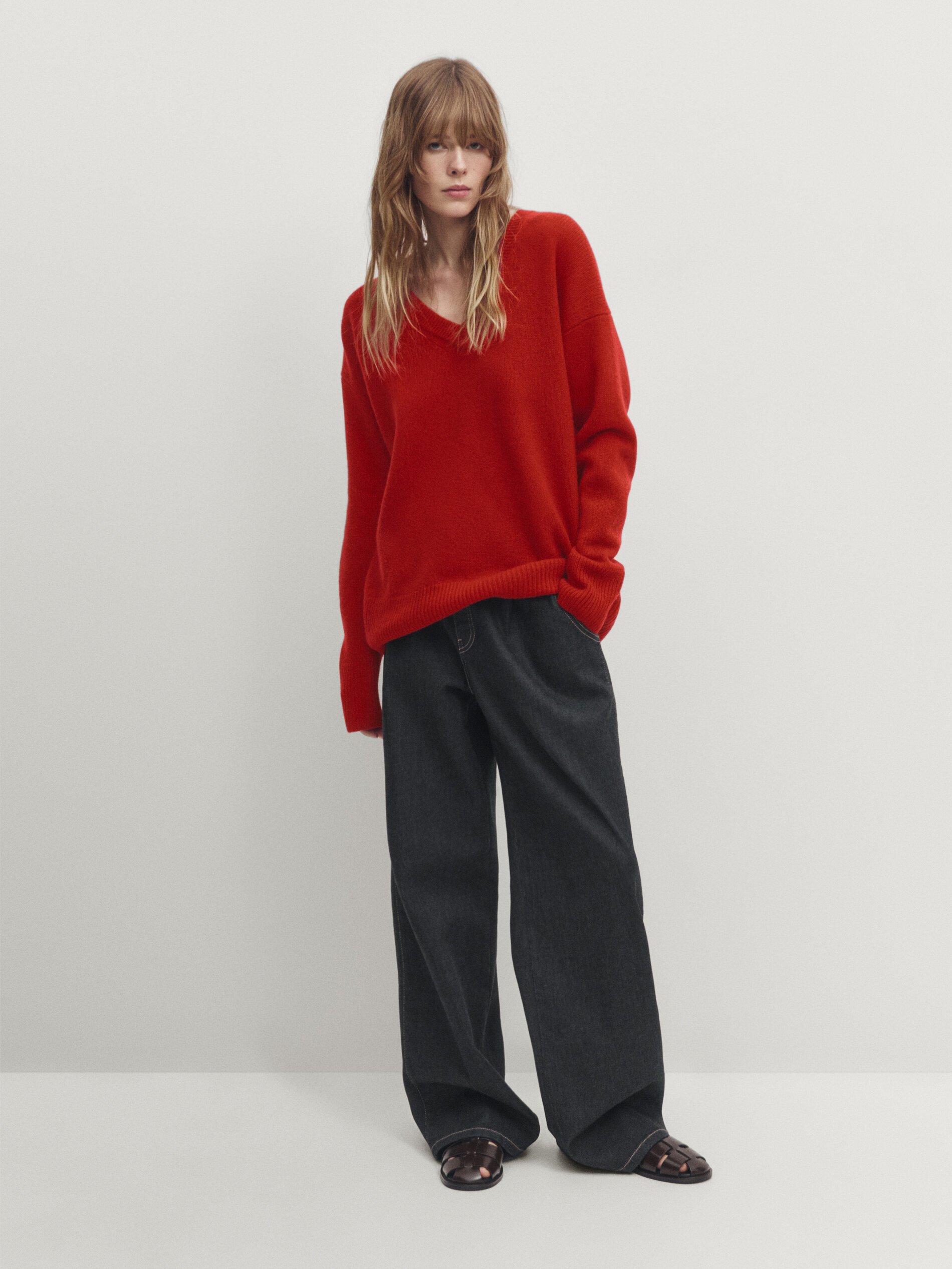 V-neck wool blend knit sweater · Red · Sweaters And Cardigans