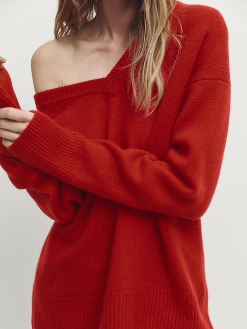 V-neck wool blend knit sweater · Red · Sweaters And Cardigans