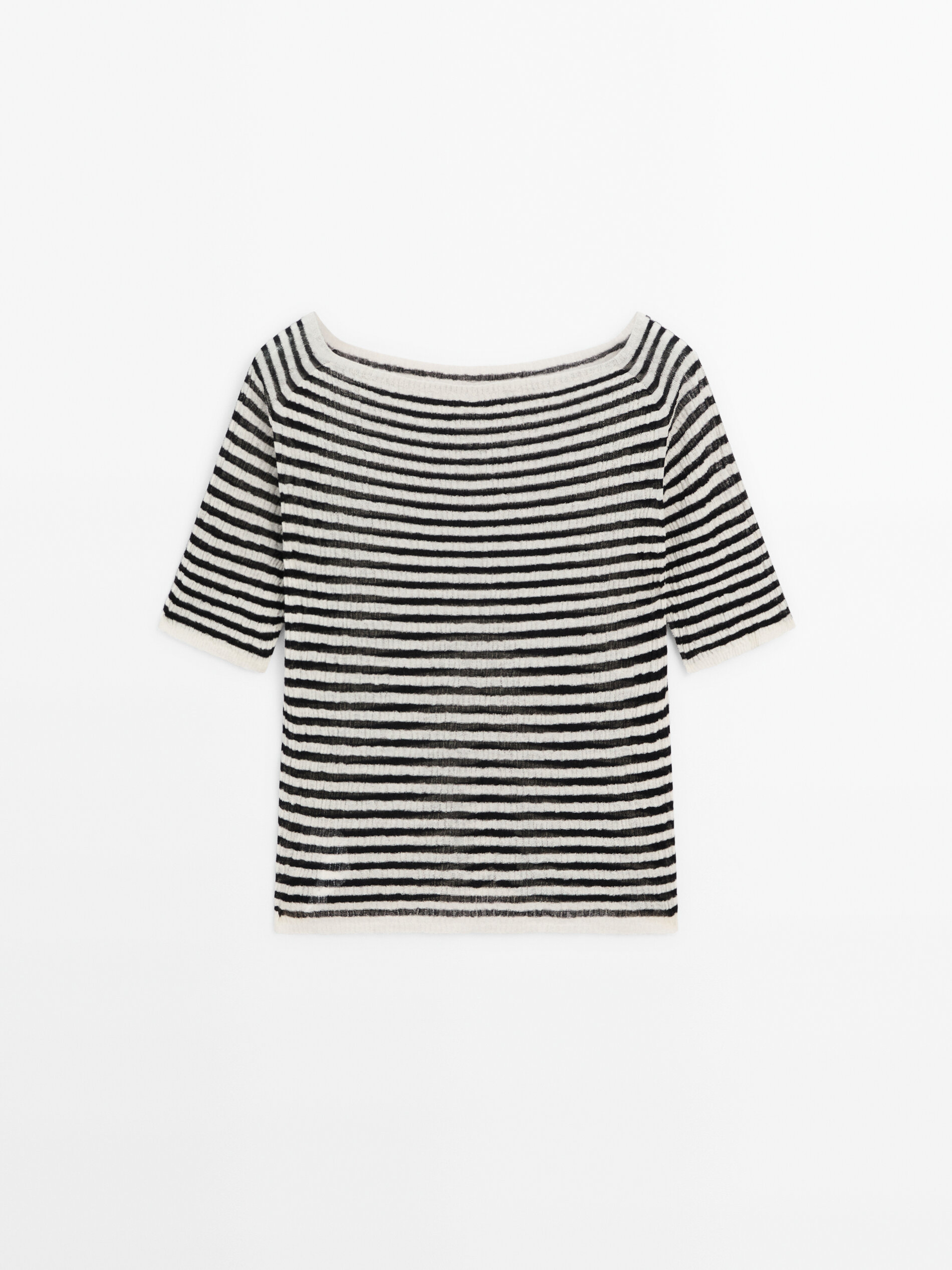 Short Sleeve Textured Striped Knit Set - Blue/White