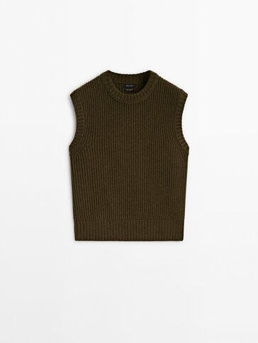 Wool blend purl knit vest