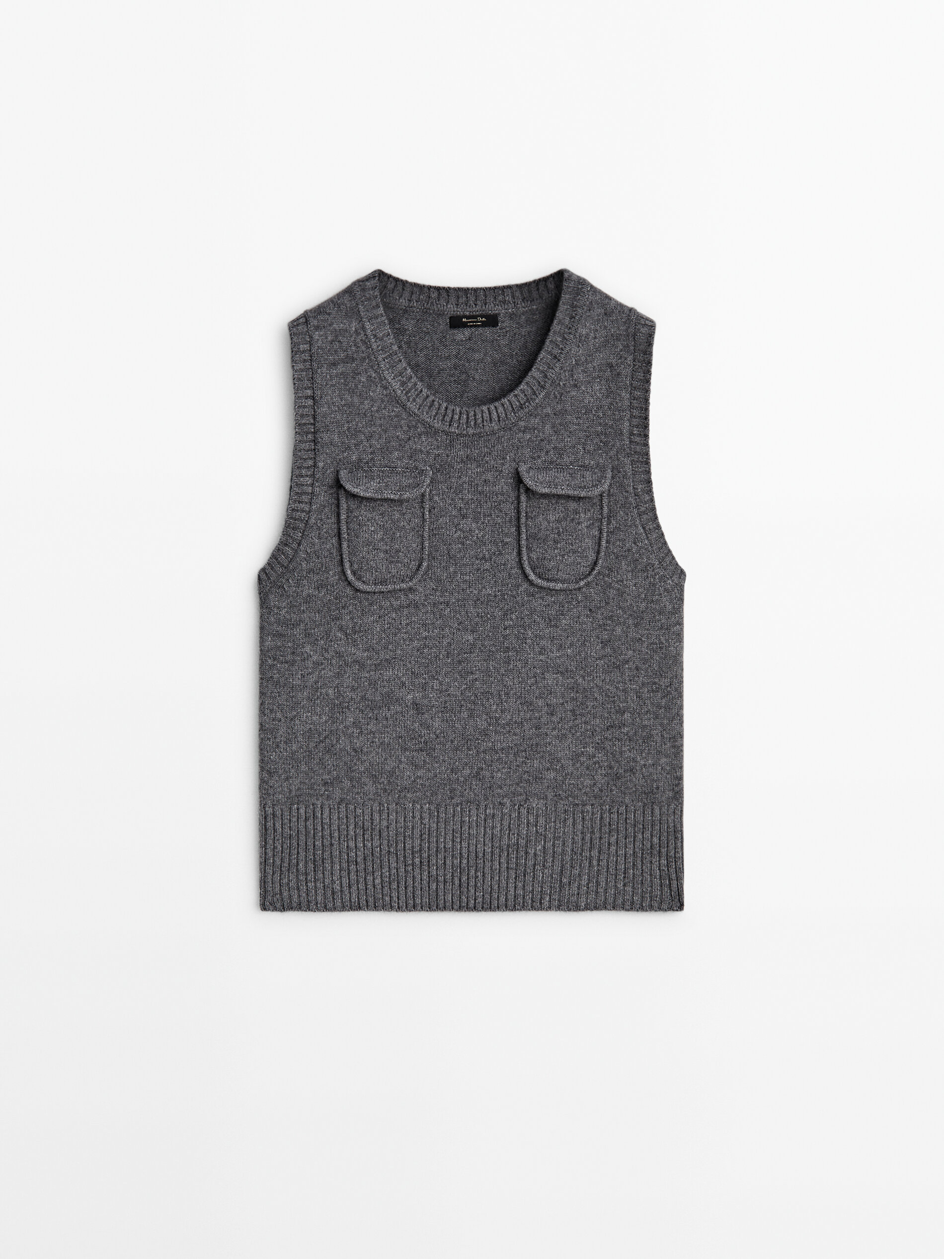 Wool blend knit vest with pockets