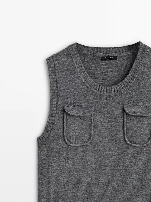 Wool blend knit vest with pockets · Medium Grey · Sweaters And Cardigans