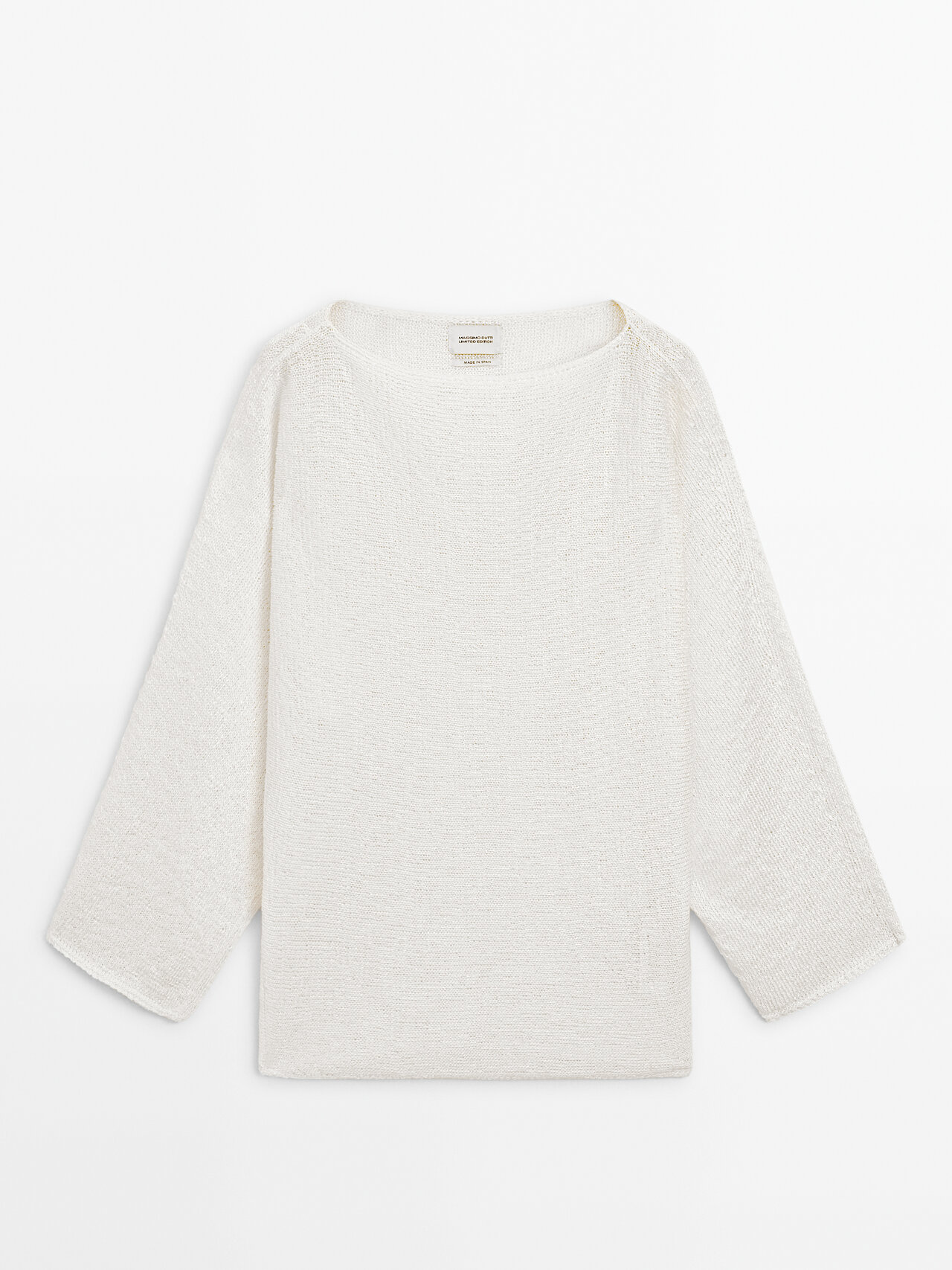 Massimo Dutti Knit Sweater With Open Neck In Cream