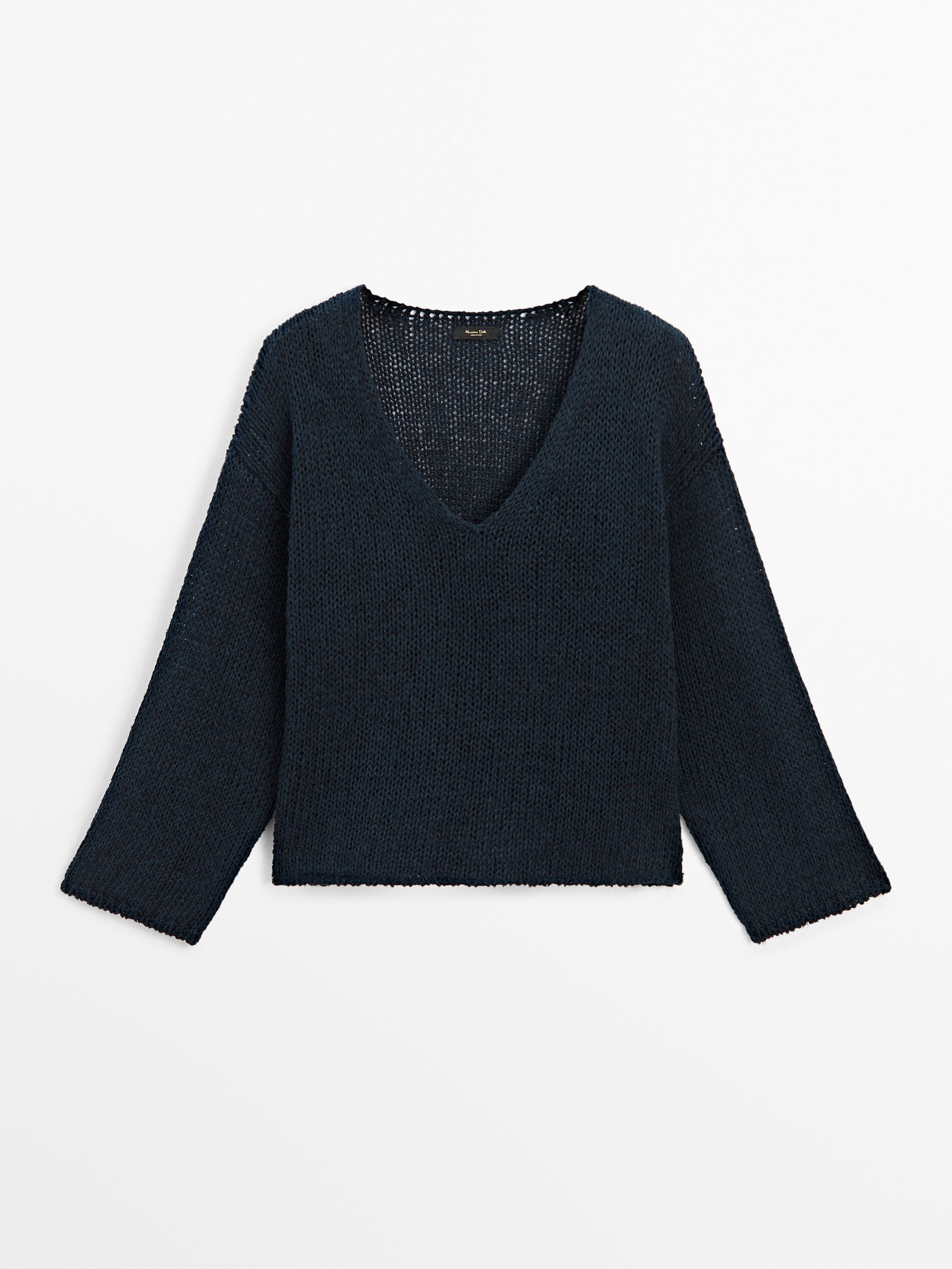 V-neck linen blend knit sweater · Dark Blue · Sweaters And