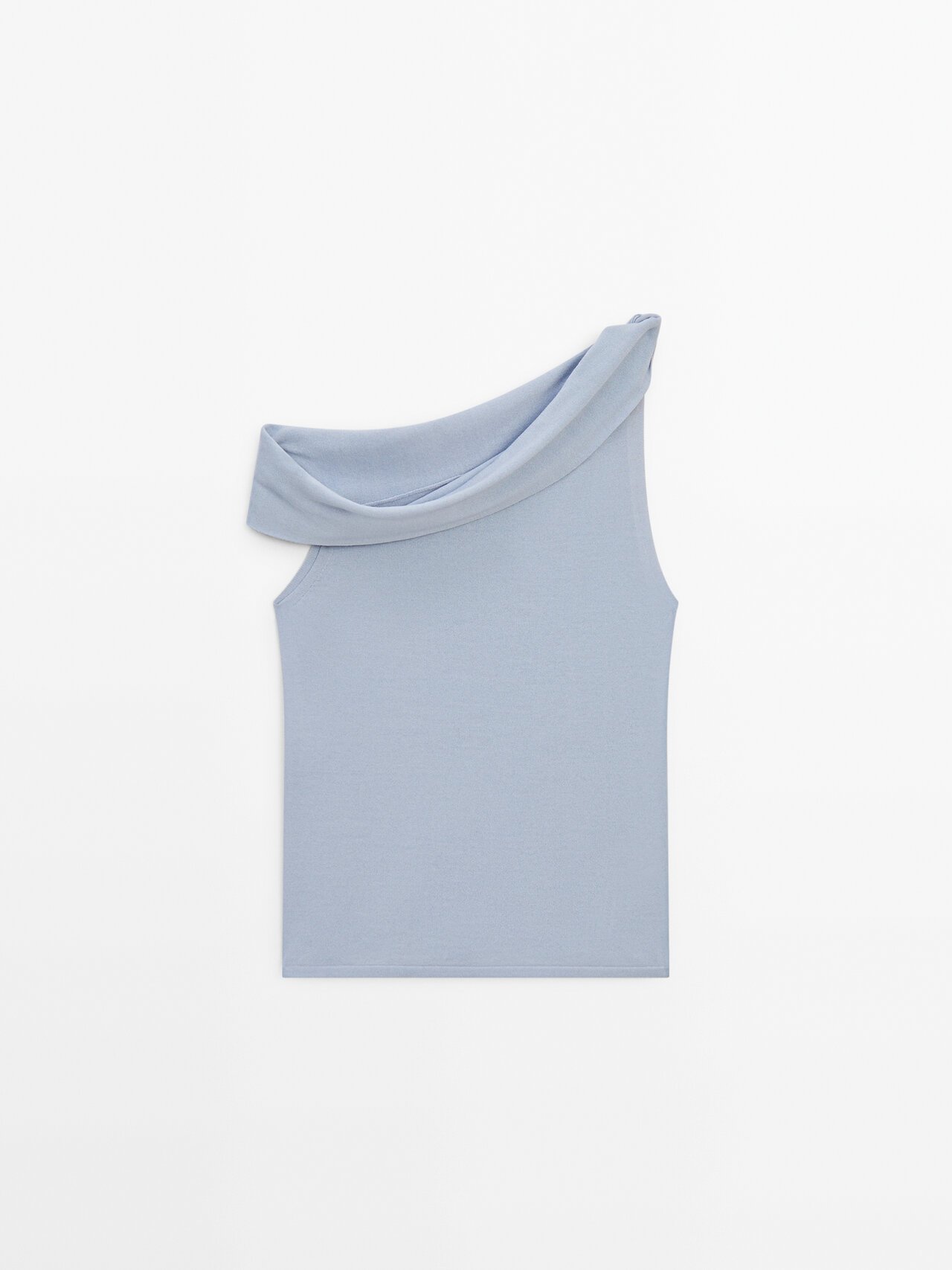 Massimo Dutti Top With Asymmetric Draped Neckline In Light Blue