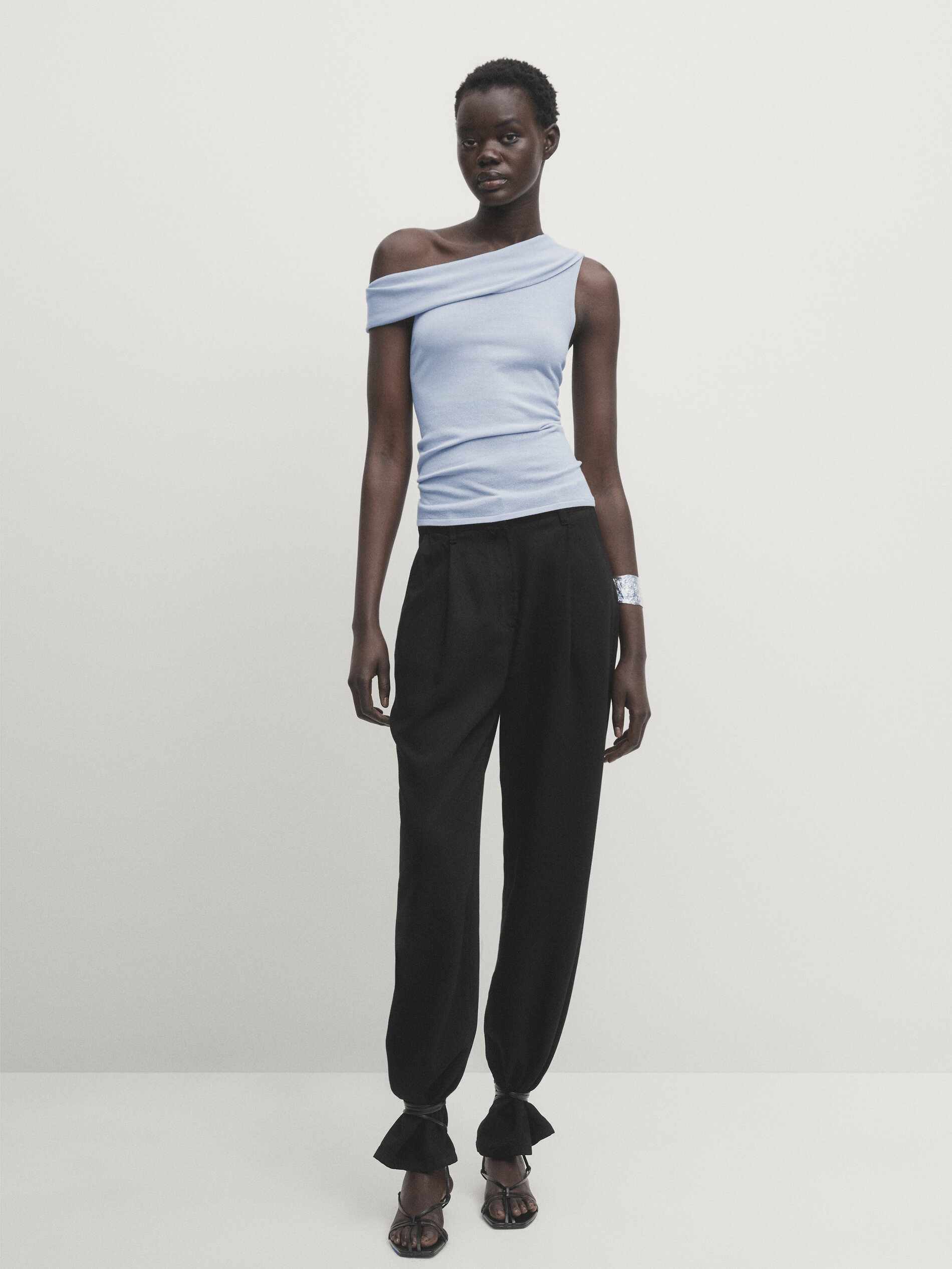 Top with asymmetric draped neckline · Light Blue · Dressy 