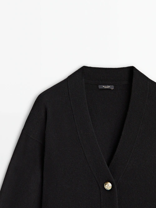 Wool blend knit cardigan with pockets · Black, Mole Brown