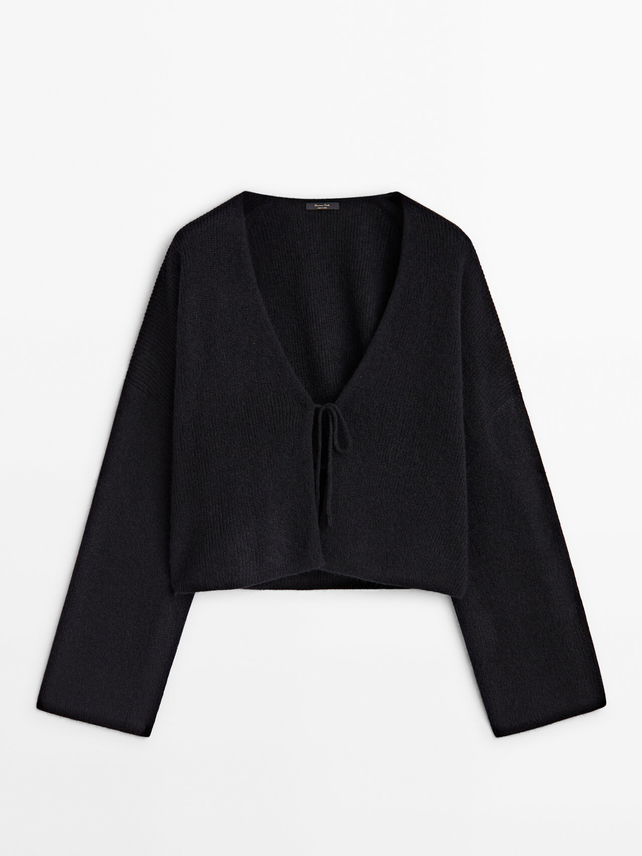 Massimo Dutti Short Shimmery Knit Cardigan With Tie Detail In Black
