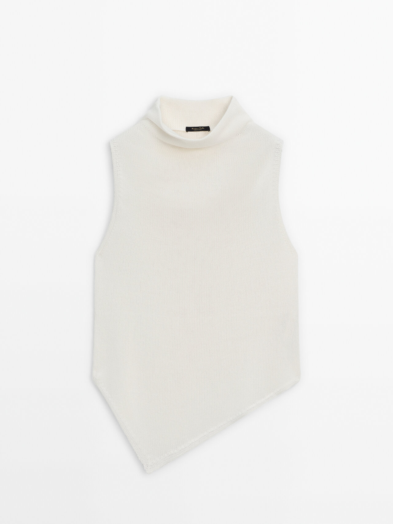 Massimo Dutti Knit Turtleneck Top With V Detail In White