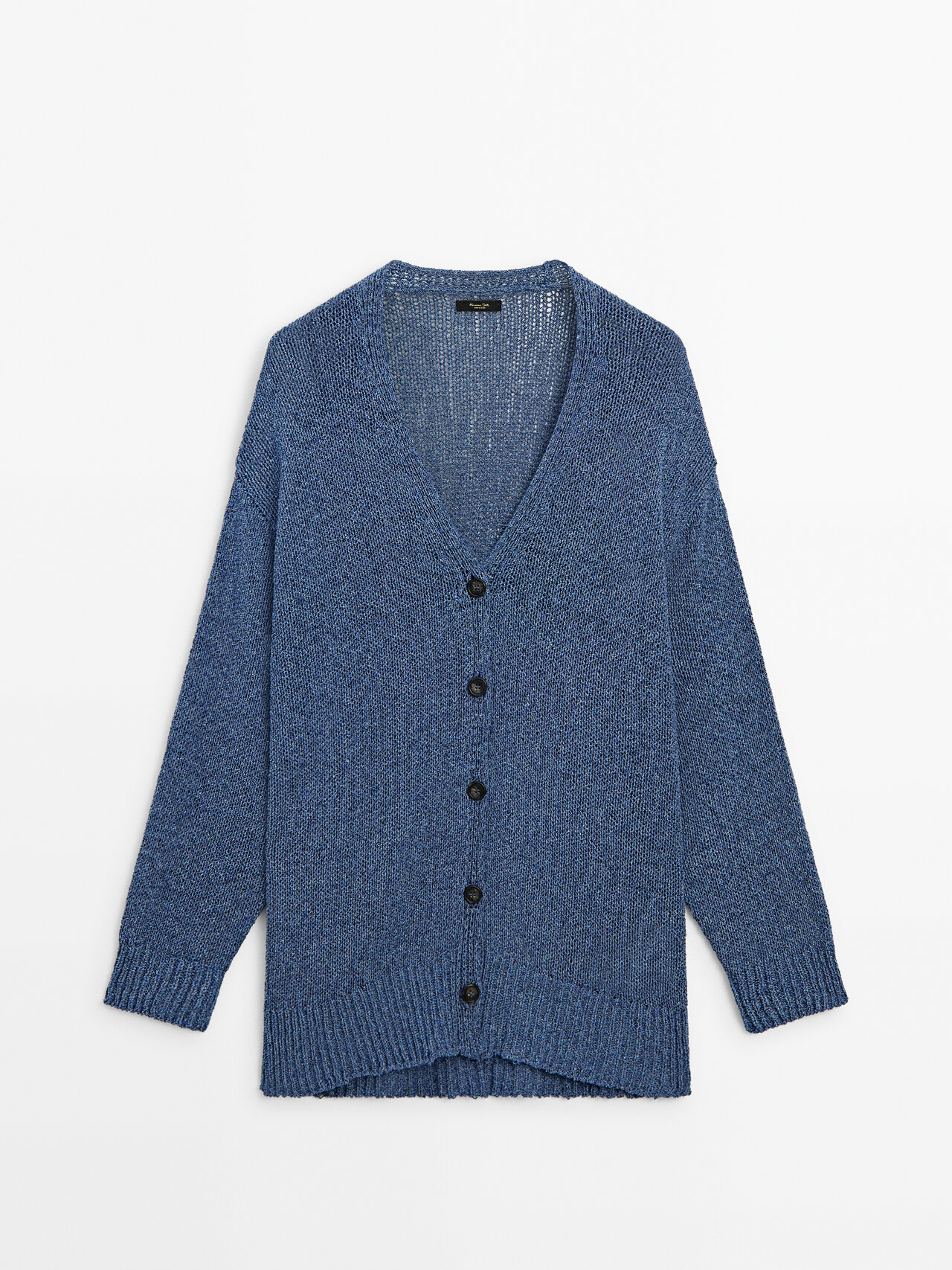 Massimo Dutti Plain Knit Button-up Cardigan In Blue