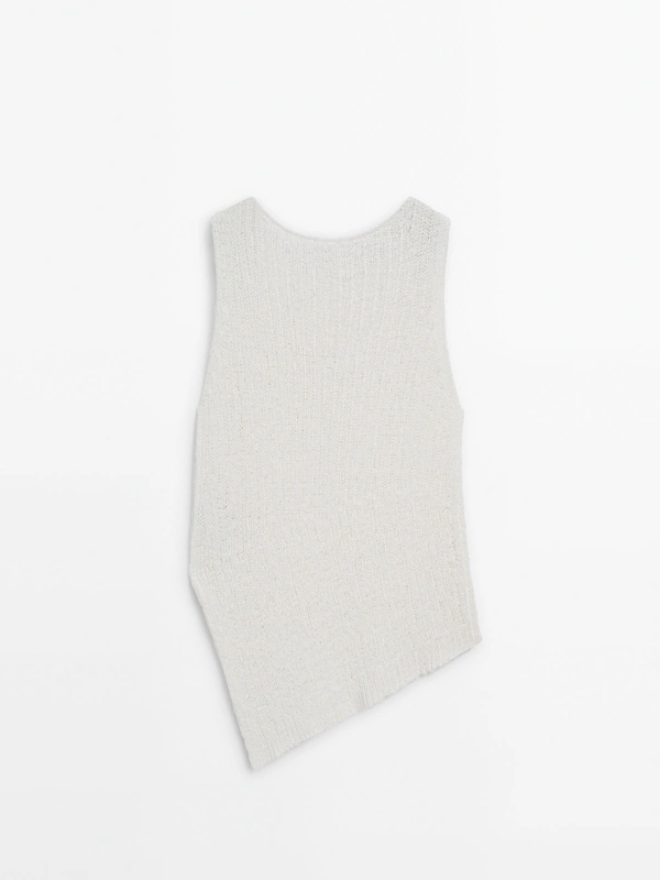 Knit top with asymmetric hem · White · Dressy | Massimo Dutti