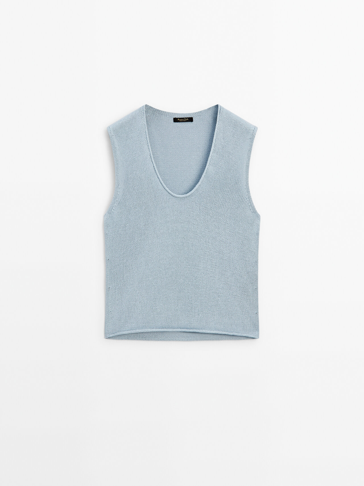 Massimo Dutti Knit Top With Neckline Detail In Sky Blue