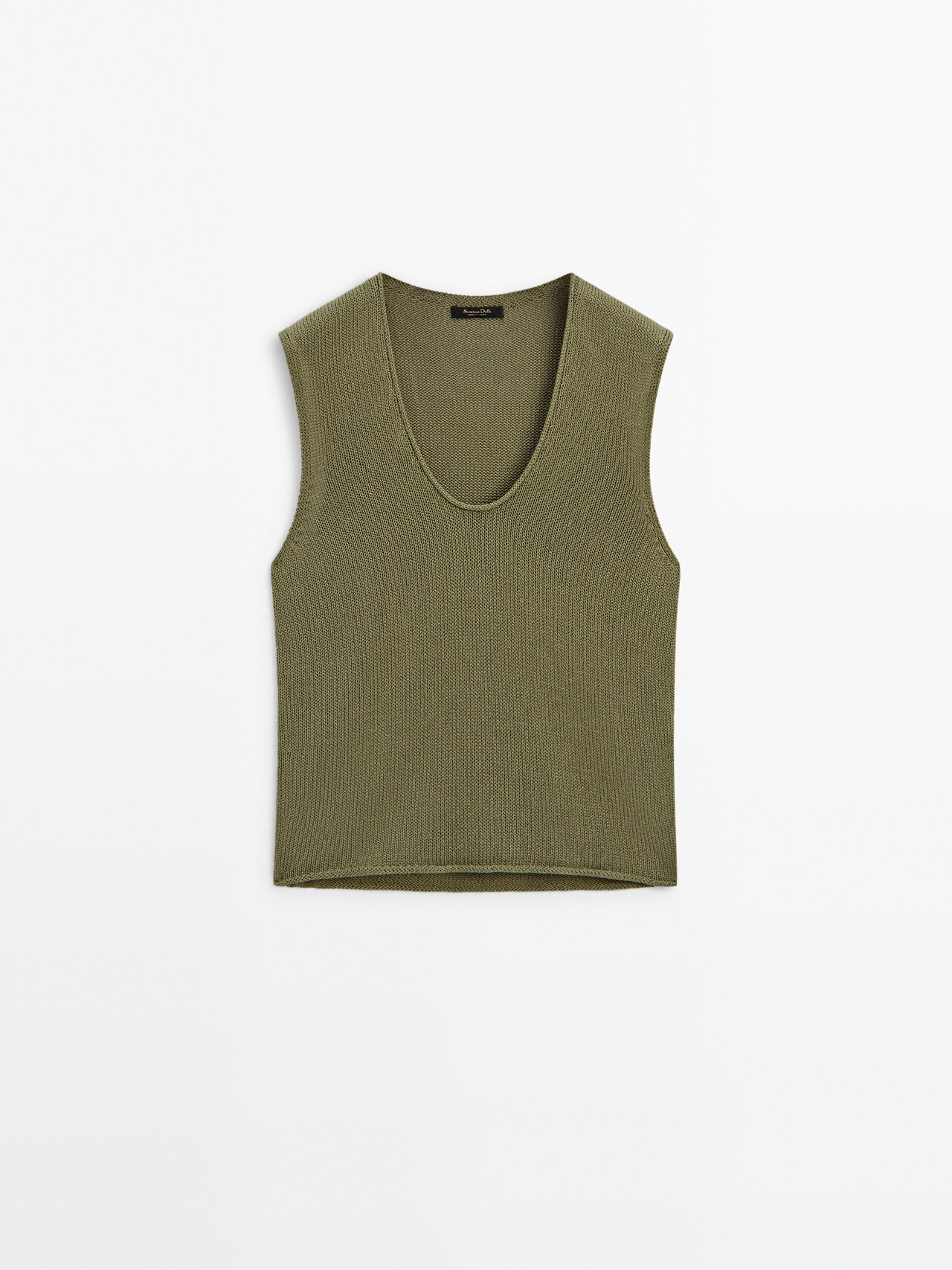 Massimo Dutti Knit Top With Neckline Detail In Greenish