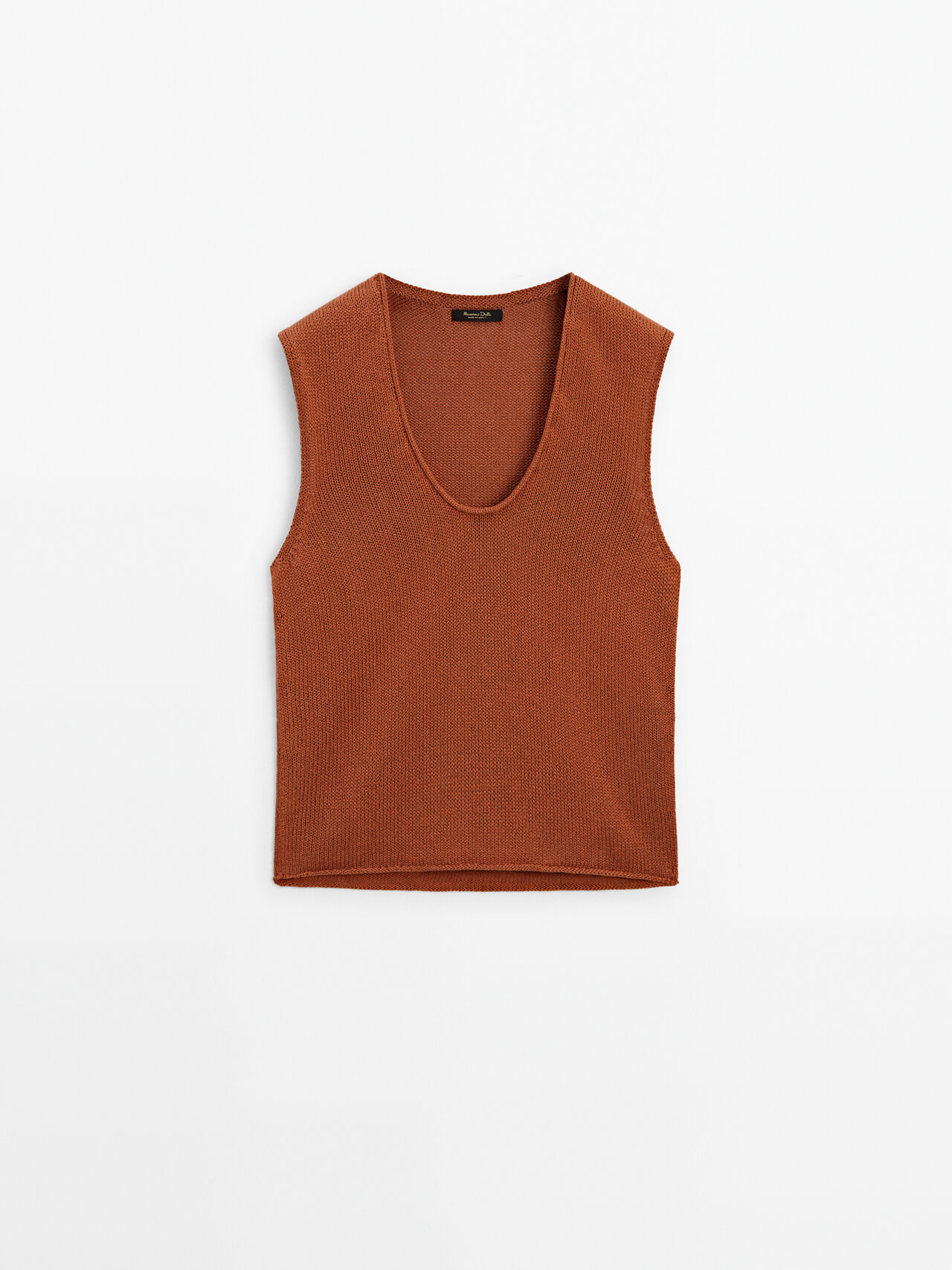 Massimo Dutti Knit Top With Neckline Detail In Russet