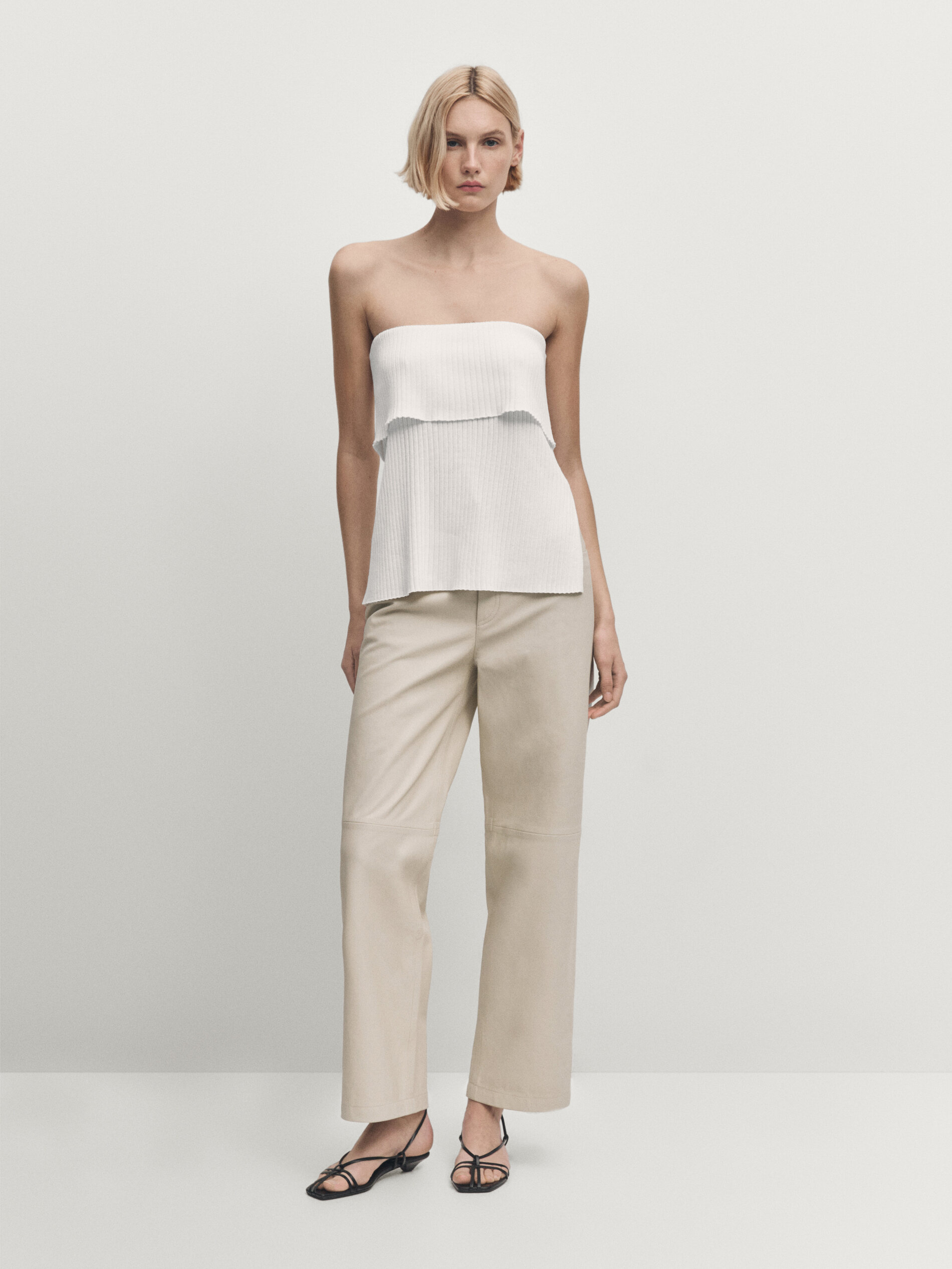 Massimo Dutti Strapless Knit Top In Weiss