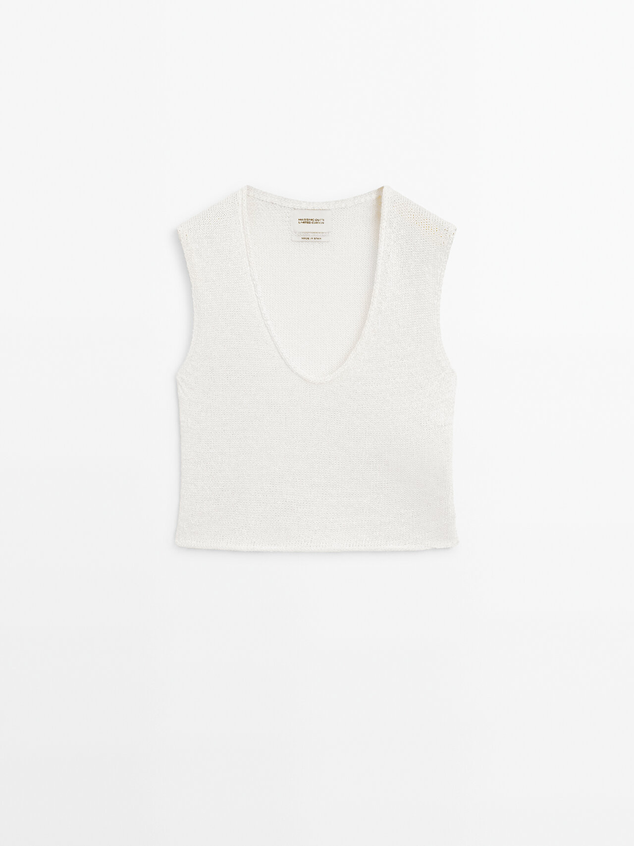 Massimo Dutti Knit Top With Neckline Detail In Cream