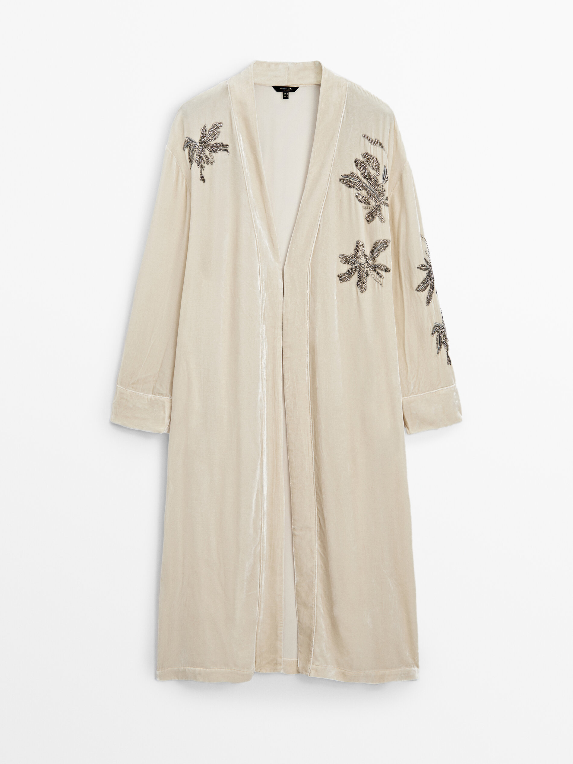 Velvet kimono with embroidered detail · Beige · Dressy Massimo Dutti