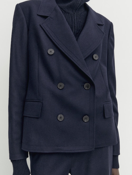 Navy blue double-breasted cropped suit blazer · Navy Blue · Dressy