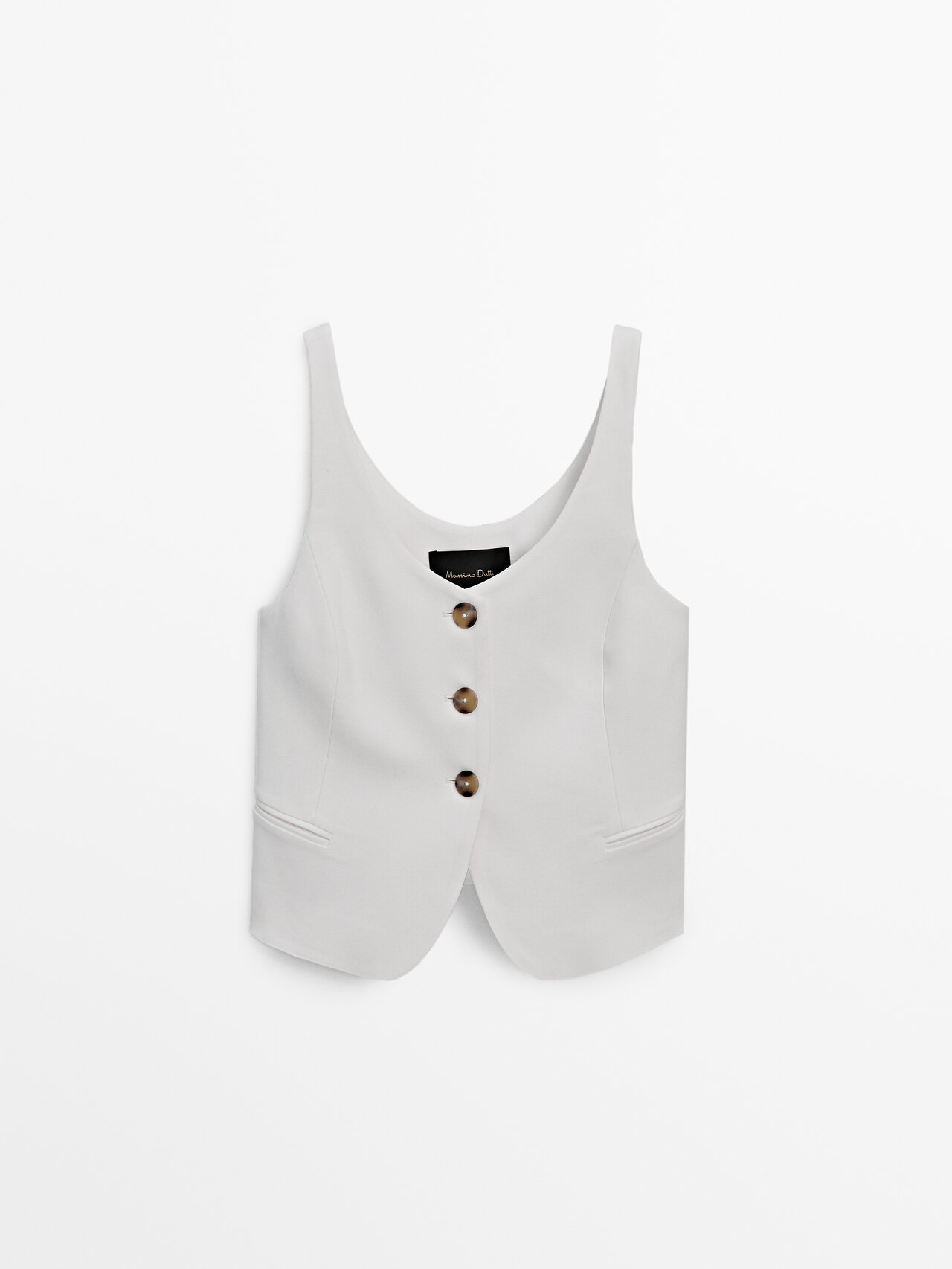Shop Massimo Dutti V-neck Suit Waistcoat Top In Cream