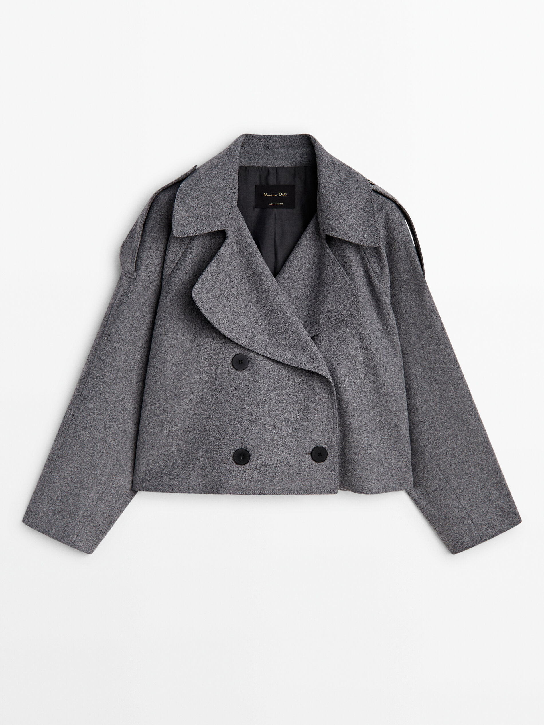 Cropped wool blend flannel trench coat · Grey · Dressy Massimo Dutti