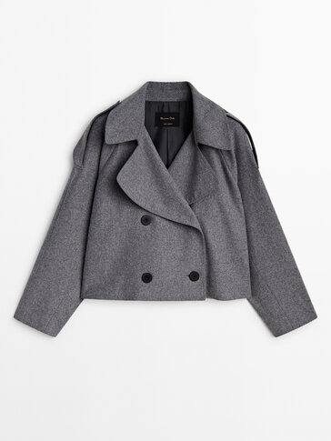 Cropped wool blend flannel trench coat - Massimo Dutti Netherlands