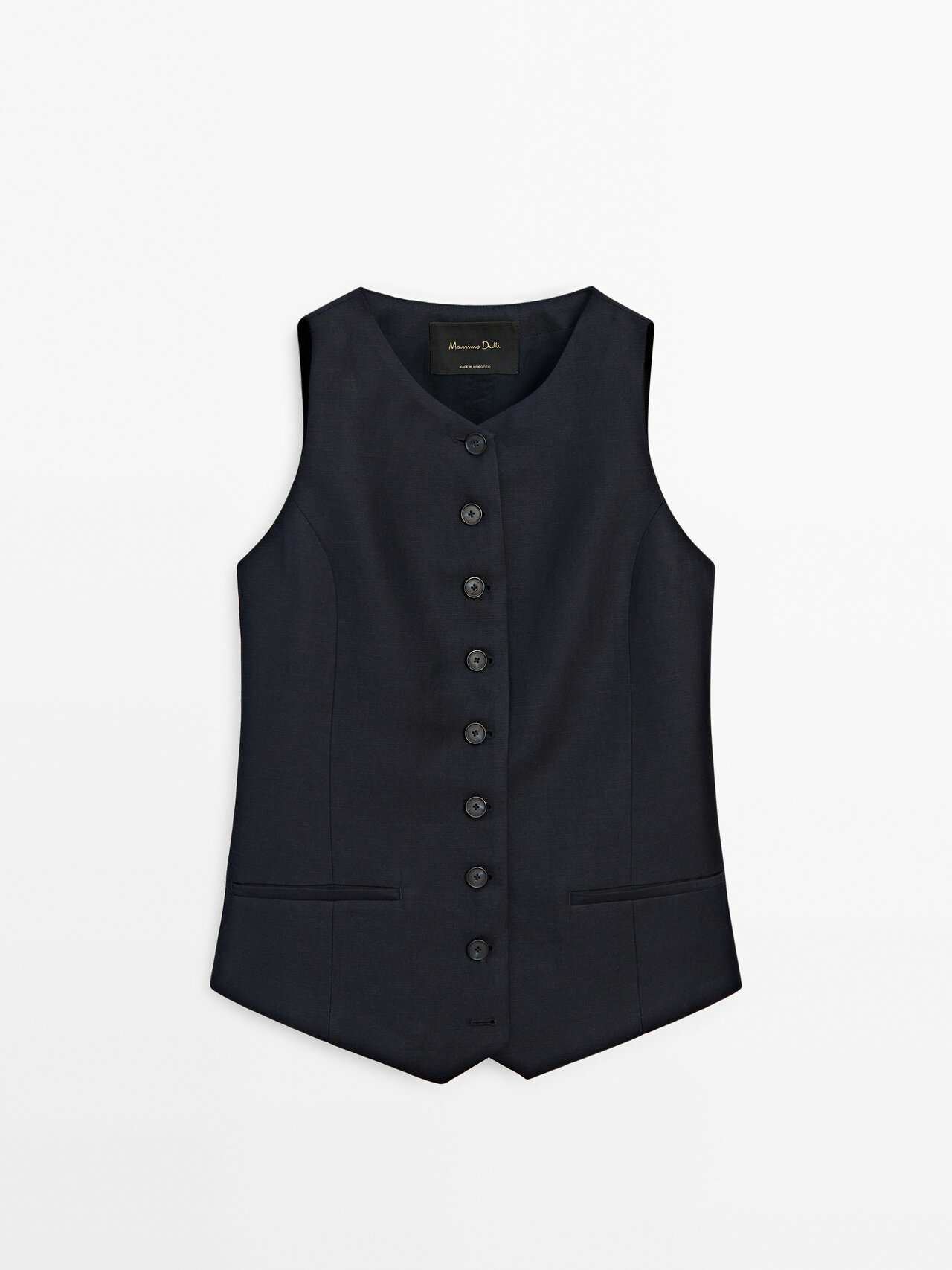 Massimo Dutti Navy Blue Buttoned Co-ord Waistcoat In Navy Blue