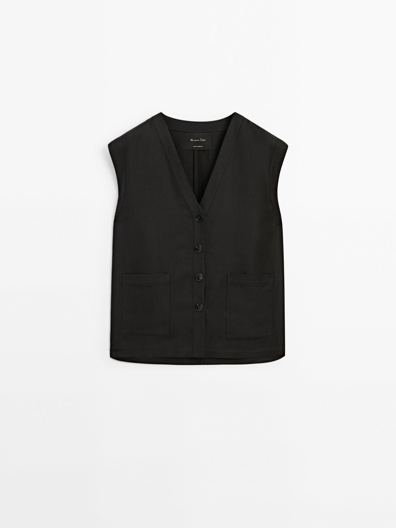 Massimo Dutti Black Co Ord Waistcoat With Pockets In Black