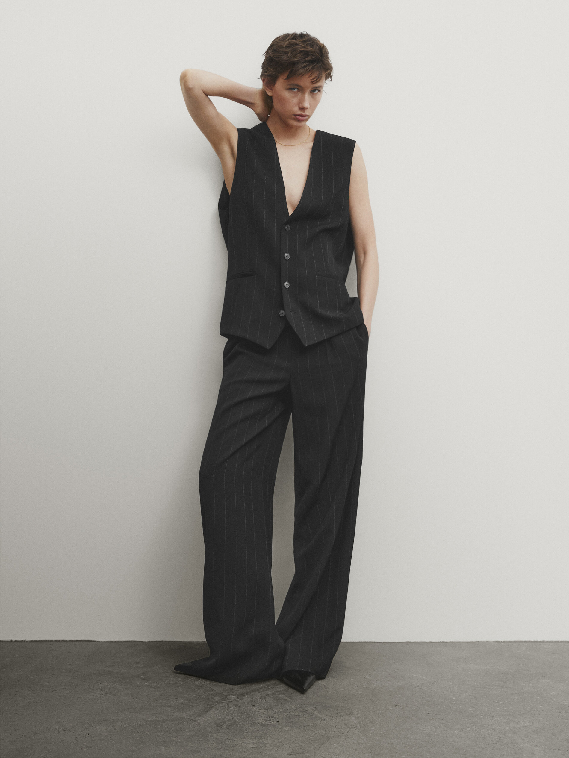 Oversize pinstripe suit waistcoat