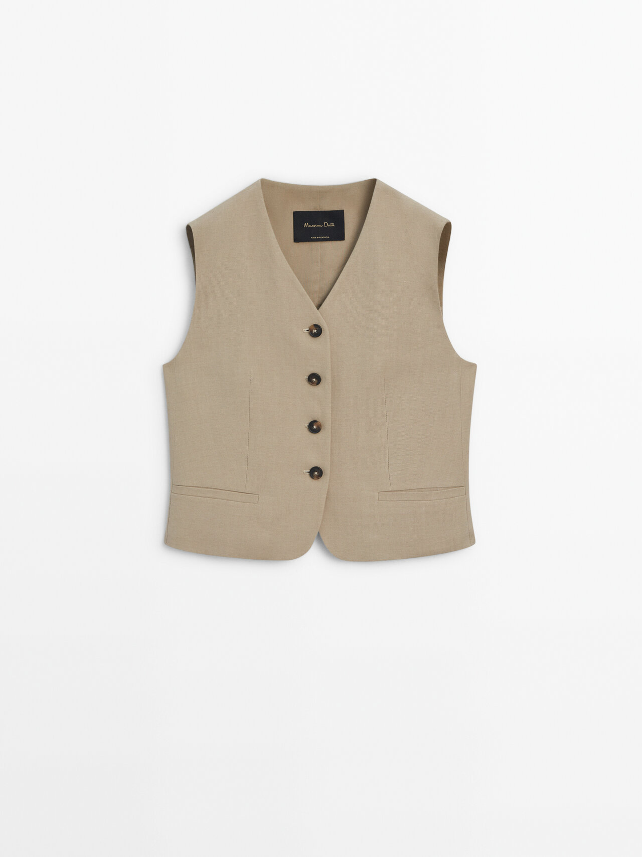 Massimo Dutti Short Suit Waistcoat In Beige