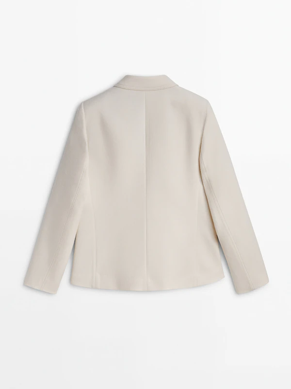 Double-breasted short suit blazer · Cream · Dressy | Massimo Dutti