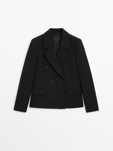 Black double-breasted cropped blazer · Black · Dressy | Massimo Dutti