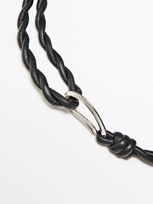 Nappa Leather Braided Cord Belt - Limited Edition - Black - M / 75cm - Massimo Dutti - Women