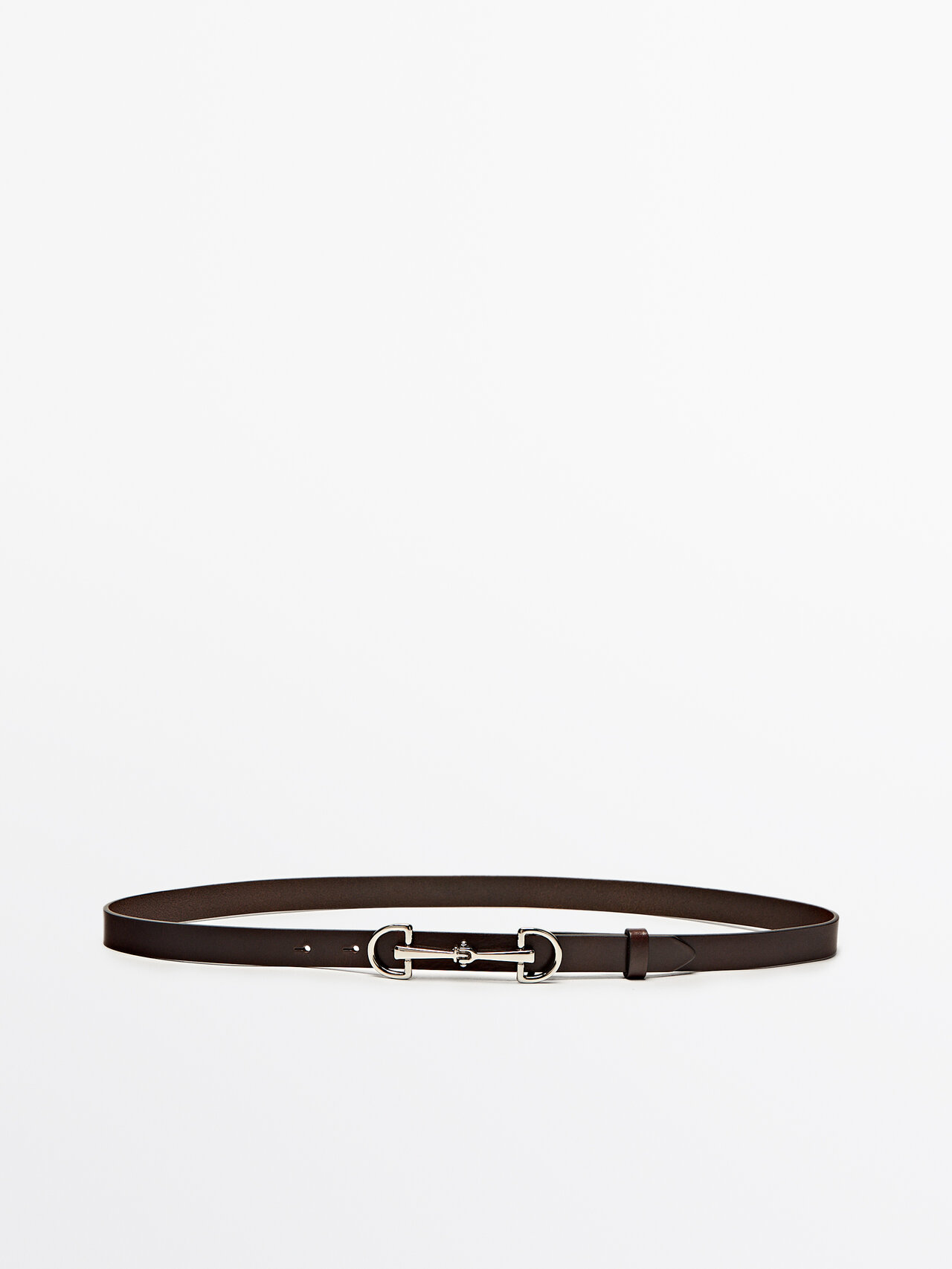 Massimo Dutti Leather Belt With Double Long Buckle In Brown