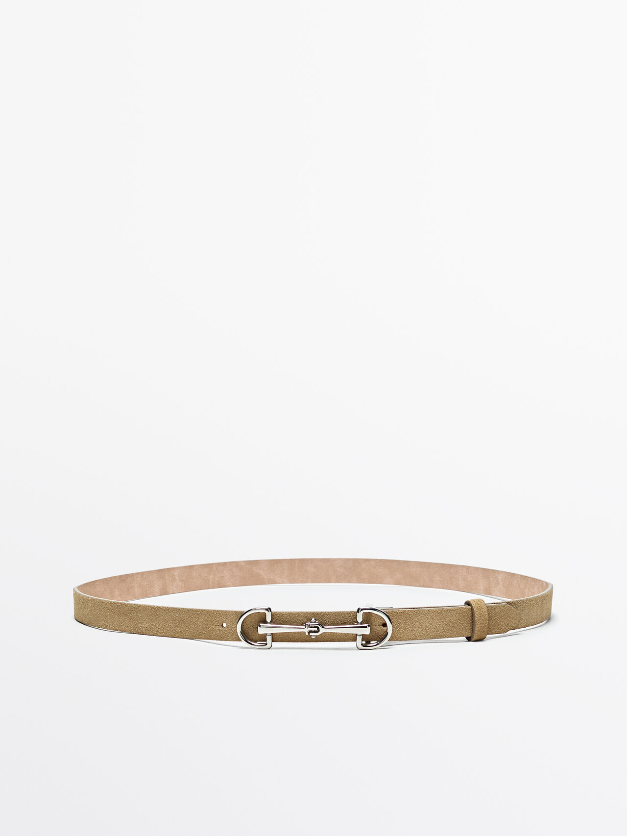 Massimo Dutti Split Leather Belt With Double Buckle In Sand