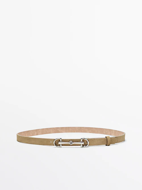 Split leather belt with double buckle
